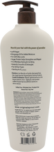 Load image into Gallery viewer, Back view of a white bottle with text and branding on a white background