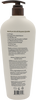 Back view of a white bottle with text and branding on a white background