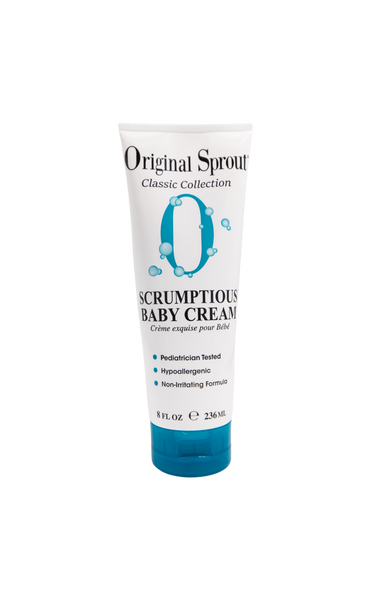 Tube of Original Sprout Scrumptious Baby Cream on a white background