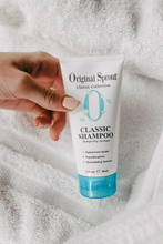 Load image into Gallery viewer, 3oz Classic Shampoo Tube Over White Towel Background